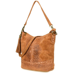 Torebka skórzana zamszowa CROCO listonoszka 2 paski camel