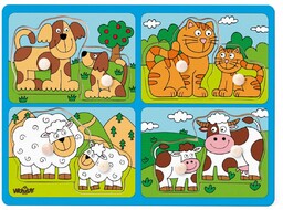 Woody Puzzle dla najmłodszych z uchwytami Zwierzęta domowe