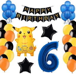 BALONY ZESTAW NA 6 URODZINY DEKORACJE POKEMON