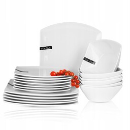 Serwis Obiadowy Porcelanowy Zestaw Talerzy Biały Na 6