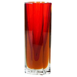 Pakamera Wazon szklany czerwony, czeski design, lata 60,