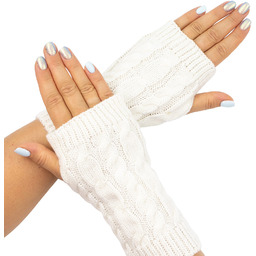 RĘKAWICZKI ciepłe DAMSKIE bez palców warkocz MITENKI krótkie