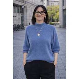 Sweter damski niebieski z półgolfem miękki ciepły Made