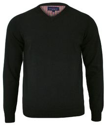 Sweter Czarny, Elegancki, Dekolt w Serek, Męski, Bawełniany