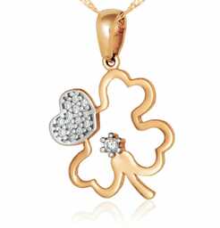 Złoty Komplet 333 Łańcuszek z Zawieszką Koniczynka Grawer