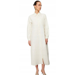 TRENDYOL ECRU DŁUGA KOSZULOWA SUKIENKA Z DŁUGIM RĘKAWEM