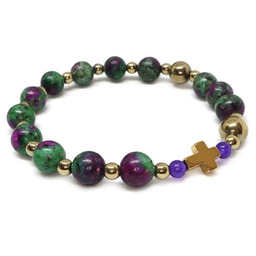 Bransoletka różaniec na rękę - zoisyt z rubinem