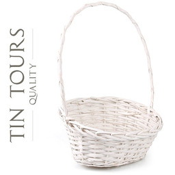 BIAŁY KOSZ PREZENTOWY Z PAŁĄKIEM 40x30x12/18/49 cm