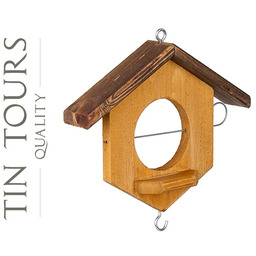 BRĄZOWY DREWNIANY KARMNIK DLA PTAKÓW NA KULE TŁUSZCZOWE