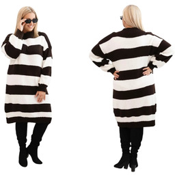Sukienka damska swetrowa Plus Size w pasy brązowa