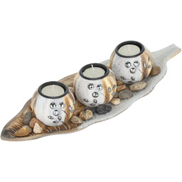 Relaxdays Świecznik na podgrzewacze, 3 świeczniki, taca, kamienie