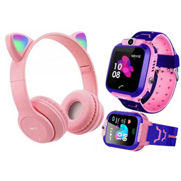 Smartwatch Różowy Słuchawki Kocie Uszy Zegarek Dla Dziecka