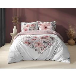 Detexpol Pościel bawełniana 220x200 biała z różowym sercem