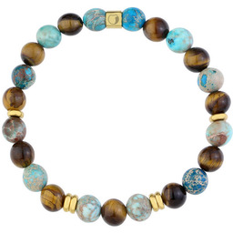 Błękitno brązowa bransoletka kamienie naturalne tygrysie oko