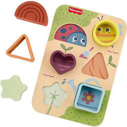 Fisher-Price Drewniany sorter-układanka + silikonowe kształty Ogródek, zabawka