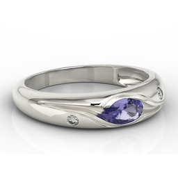 Pierścionek z białego złota z tanzanitem i diamentami
