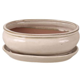 Donica szkliwiona Bonsai z podstawką O59-10S krem 25,5