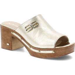 Karino Złote Klapki Modne Obuwie Damskie Na Obcasie