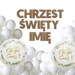 BIAŁE BALONY CHRZCINY ŚCIANKA ZESTAW DEKORACJI BANER CHRZEST