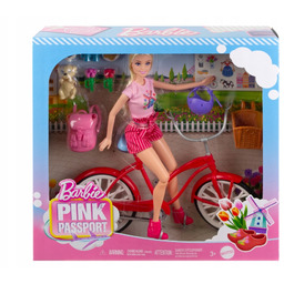 Barbie Pink Passport Lalka na rowerze HWJ00 rower
