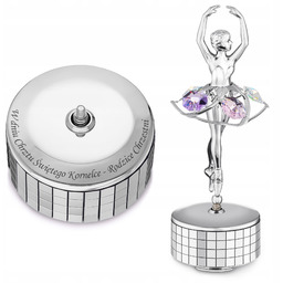 Pozytywka Baletnica Srebrna Kryształy z Grawerem