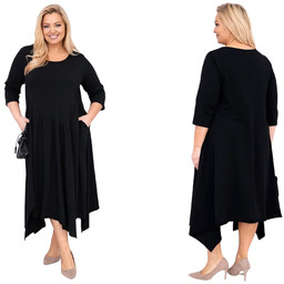 Czarna sukienka damska bawełniana Plus Size asymetryczna