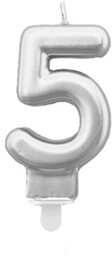 Świeczka cyferka metaliczna srebrna - 5 - 1