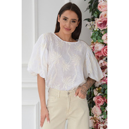 Bluzka haftowana bufiaste rękawki ecru Rumis