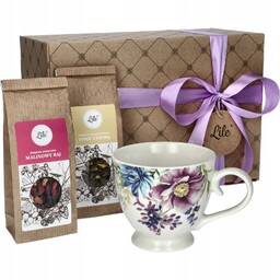 Filiżanka porcelanowa kwiaty z herbatą zestaw box