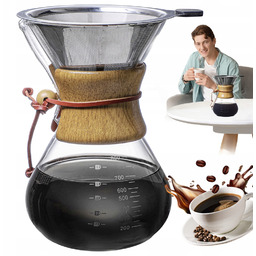 Filtr Do Kawy Stalowy Z Dzbankiem 800ML Drewniana