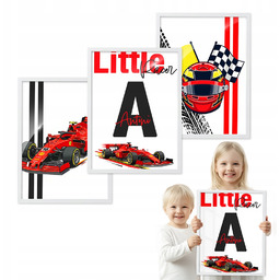 Zestaw 3 obrazów Little Racer biała ramka 40x50