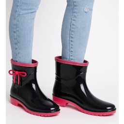 Kalosze damskie czarno różowe gumiaki czarne