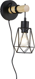 QAZQA Rustykalna lampa ścienna czarna z drewnem -