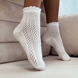 Milena Eleganckie damskie skarpety bawełniane AŻUR codzienne, koronkowe
