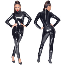 Black Level czarny błyszczący kombinezon z zamkami -