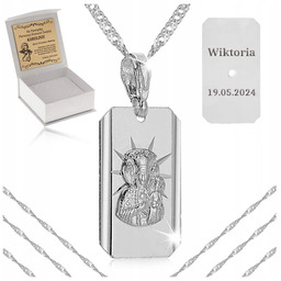 Srebrny Łańcuszek Medalik Matka Boska 925 Komunia Chrzest