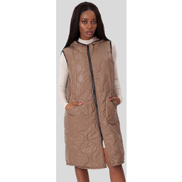 DŁUGI PIKOWANY BEZRĘKAWNIK DAMSKI Z KIESZENIAMI