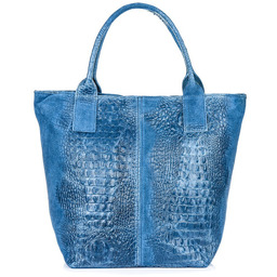 Shopper bag skórzany niebieski croco L94