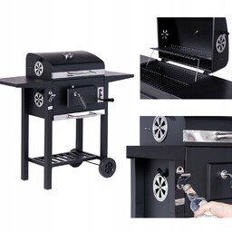 Grill węglowy Ogrodowy Na Kółkach 2 Ruszty Termometr