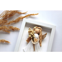 Anioł Komunia, Chrzest obrazek makrama w ramce, Rękodzieło