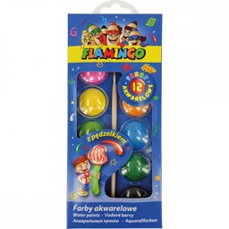 Farby akwarelowe duże 12 kolorów z pędzelkiem Flamingo
