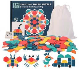 Drewniane Puzzle Do Układania Klocki Tangram Zestaw Montessori