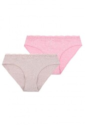 Jednokolorowe figi damskie (2 pack) z koronkową gumką