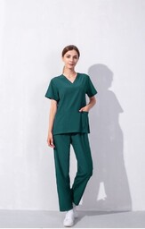 Nianqing Komplet Medyczny Damski Scrubs - Ciemna zieleń