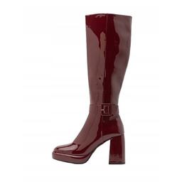 EVEN ODD KLASYCZNE BORDOWE KOZAKI LAKIEROWANE Z KLOCKIEM