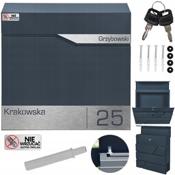 Duża Antracytowa Skrzynka Pocztowa Laminat Z Adresem Stal