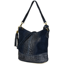 Torebka skórzana zamszowa CROCO listonoszka 2 paski granatowa