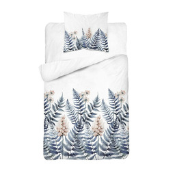 Detexpol Pościel bawełniana 140x200 biała niebieska paprocie kwiaty