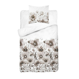 Detexpol Pościel bawełniana 140x200 biała beżowa szara kwiaty