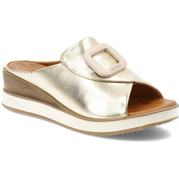 Artiker Złote Klapki Eleganckie Obuwie Damskie Na Koturnie